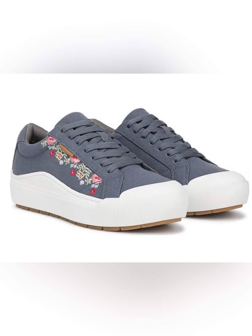 NEW Dr. Scholl’s Time Off Platform oxide blue embroidered floral sneaker 9-1/2